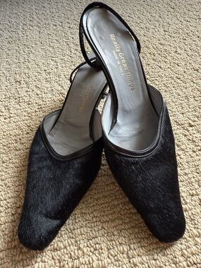 Horse hair Black Slingback Mules
